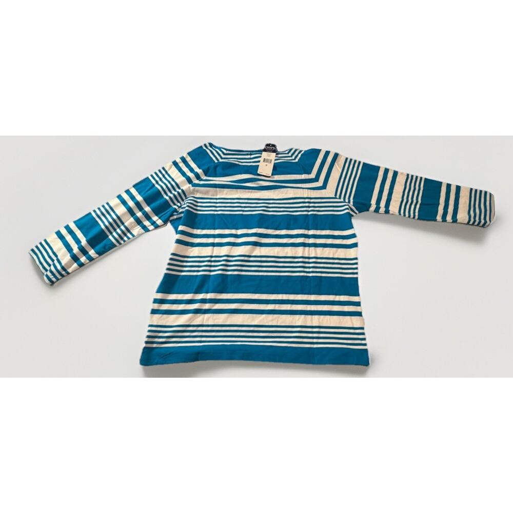 Chaps Blue White Striped Knit Boat Neck Long Sleeve Top XL Stretch Pullover NWT